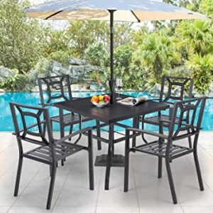 AECOJOY 5 Pieces Outdoor Patio Dining Set, 94cm Square Metal Table with Umbrella Hole and 4 Metal Chairs for Poolside, Backyard, Balcony, Garden, Deck, Black
