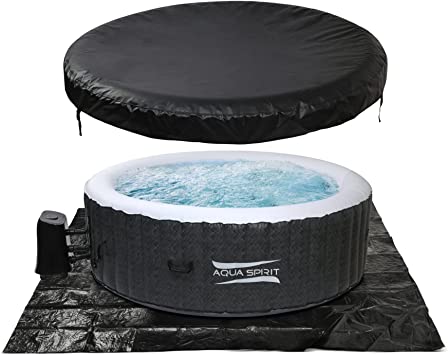 Aqua Spirit 4 to 6 Person Inflatable Quick Heating Indoor & Outdoor Round Bubble Hot Tub Spa with Cover & Ground Sheet , Up to 6 Persons , Rattan Effect