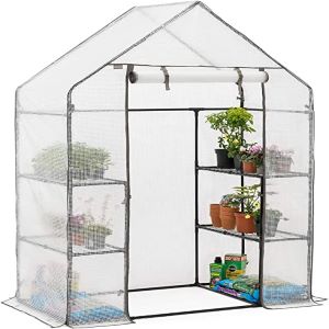 CHRISTOW Walk In Greenhouse With Shelves, Large Reinforced Green House With Tubular Steel Frame, 4 Shelf Heavy Duty Growhouse, 6ft 4in x 4ft 7in x 2ft 4in
