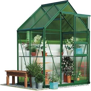 Garden Grow Polycarbonate Greenhouse Large Walk-in Garden Growhouse, Rust-proof Frame, Sliding Door & Supported Twin Wall Panels with Steel Base 6x4 ft (Green)