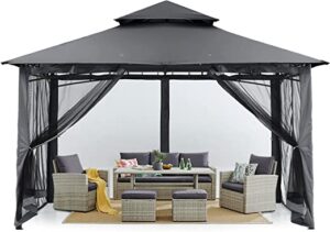 MASTERCANOPY 3x3 Outdoor Gazebo for Patios Steel Frame with Mosquito Netting for Backyard Deck Lawn Garden (Dark Gray)