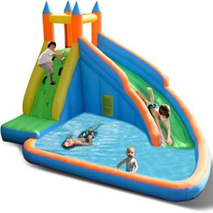 Costzon Inflatable Slide Bouncer, Water Pool Slide Climber Castle Bounce House (Without Blower) Blue