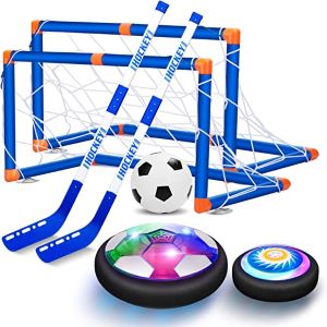Sillbird Hover Hockey Soccer 2 in 1 Set Boys Toys, Rechargeable Indoor & Outdoor Hovering football Game with 3 Goals and LED, Air Power Hockey and Soccer Sports