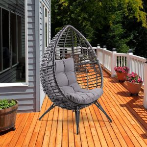 WeCooper Teardrop Wicker Lounge Chair with Cushion, Indoor and Outdoor, Wicker and Rattan, Pod chair,Gray