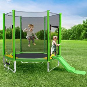 BTM 7ft Kids Trampoline with Slide, Safety Encloser Netting and ladder for indoor and outdoor use, Heavy Duty Steel Frame Jumping Trampolines