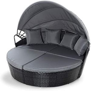 Bali Day Bed Outdoor Garden Furniture Set With Canopy - Black (Black)
