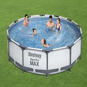 Bestway BW56416GB-21 Steel Pro Round Frame Swimming Pool with Filter Pump, Grey, 12 ft