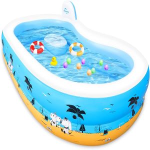 Inflatable Swimming Pool, Jhunswen Large Paddling Pool for Kids Adults with Seat and Backrest, 255cm x 155cm x 44cm, Family Lounge Pool for Garden Backyard Outdoor