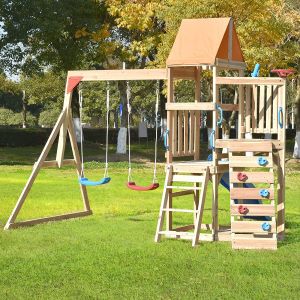 Wooden Climbing Frame Included Swing/Slide/Sandpit/Ladder/Wooden Roof, Wooden Playhouse For Kids Outdoor, Children Outdoor Play Equipment