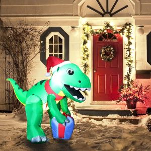Joiedomi Christmas Inflatable Decoration 5 ft Dinosaur Self Inflatable LED Light Up Giant Christmas Blow Up Yard Décor for Xmas Holiday Indoor/Outdoor